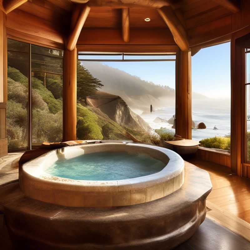 A serene view of the rugged coastline of Big Sur, USA, showcasing a peaceful moment for a solo luxury wellness traveler during their 5-day winter retreat, surrounded by breathtaking natural beauty and tranquility.